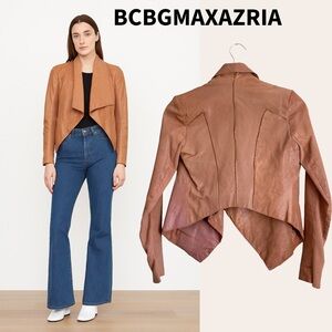 BCBGMaxAzria Camel Brown Leather Moto Jacket Drape Cowgirl Western Neutral XS